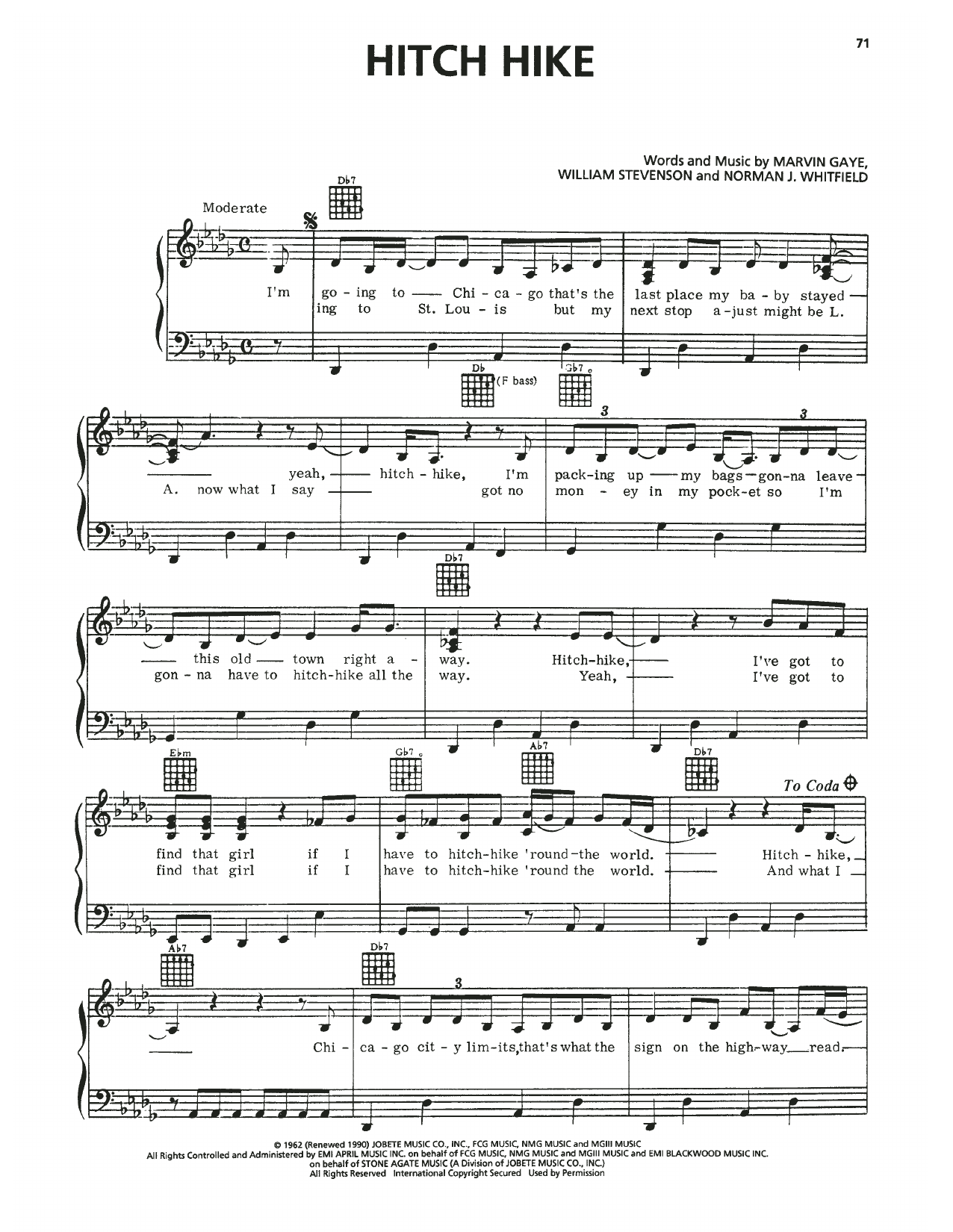 Marvin Gaye Hitch Hike sheet music notes and chords. Download Printable PDF.