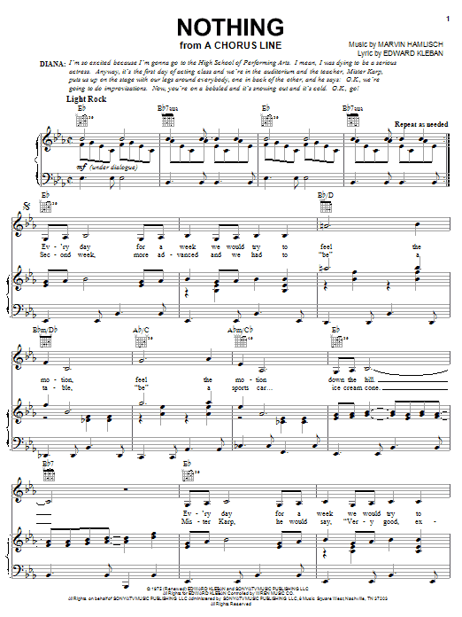 Learn to play Marvin Hamlisch Nothing sheet music for Piano, Vocal & Guitar (Right-Hand Melody) in minutes. Marvin Hamlisch Nothing sheet music notes and chords