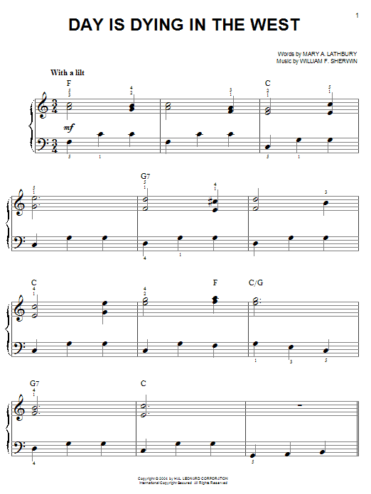 William F. Sherwin Day Is Dying In The West sheet music notes and chords. Download Printable PDF.