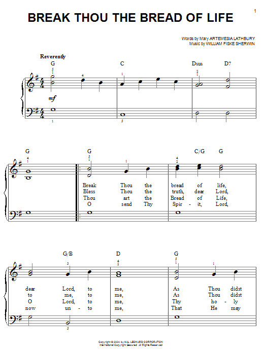 William F. Sherwin Break Thou The Bread Of Life sheet music notes and chords. Download Printable PDF.