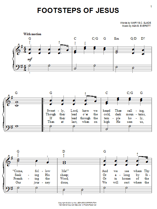 Mary B.C. Slade Footsteps Of Jesus sheet music notes and chords. Download Printable PDF.