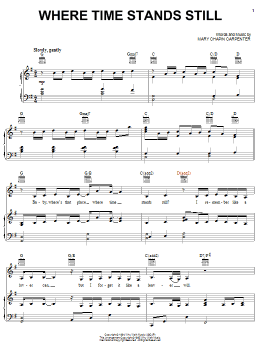 Mary Chapin Carpenter Where Time Stands Still sheet music notes and chords. Download Printable PDF.