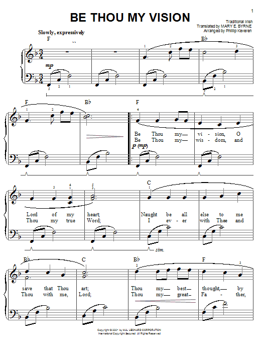 Mary E. Byrne Be Thou My Vision sheet music notes and chords. Download Printable PDF.