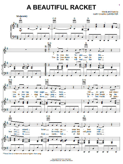 Mary Chapin Carpenter Beautiful Racket sheet music notes and chords. Download Printable PDF.