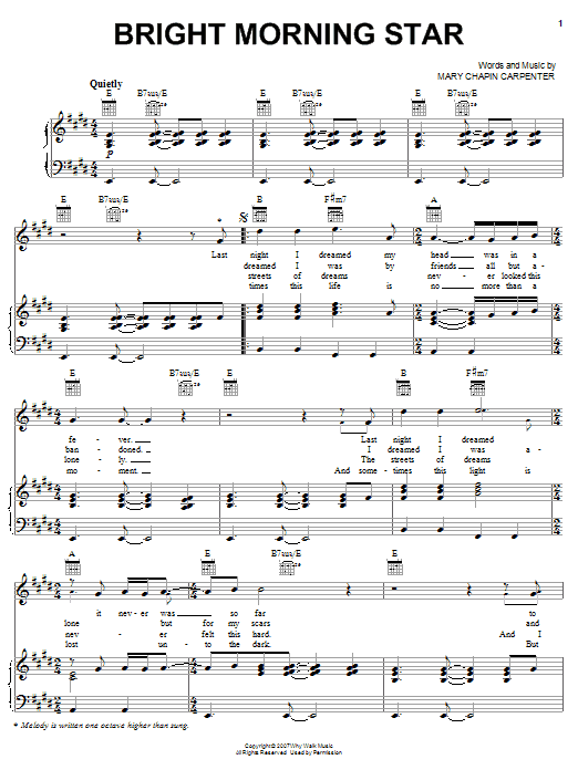 Mary Chapin Carpenter Bright Morning Star Sheet Music Pdf Notes Chords Country Score Piano Vocal Guitar Right Hand Melody Download Printable Sku 59103