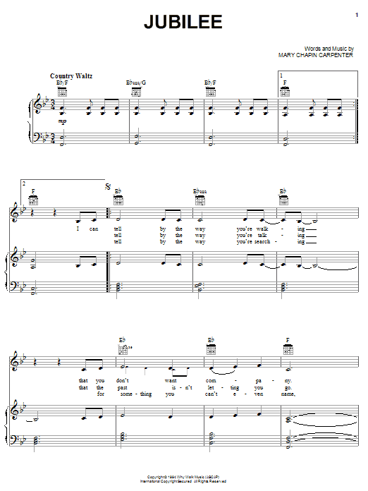 Mary Chapin Carpenter Jubilee sheet music notes and chords. Download Printable PDF.