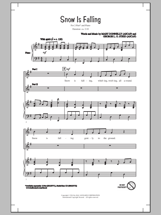 Mary Donnelly Snow Is Falling sheet music notes and chords. Download Printable PDF.