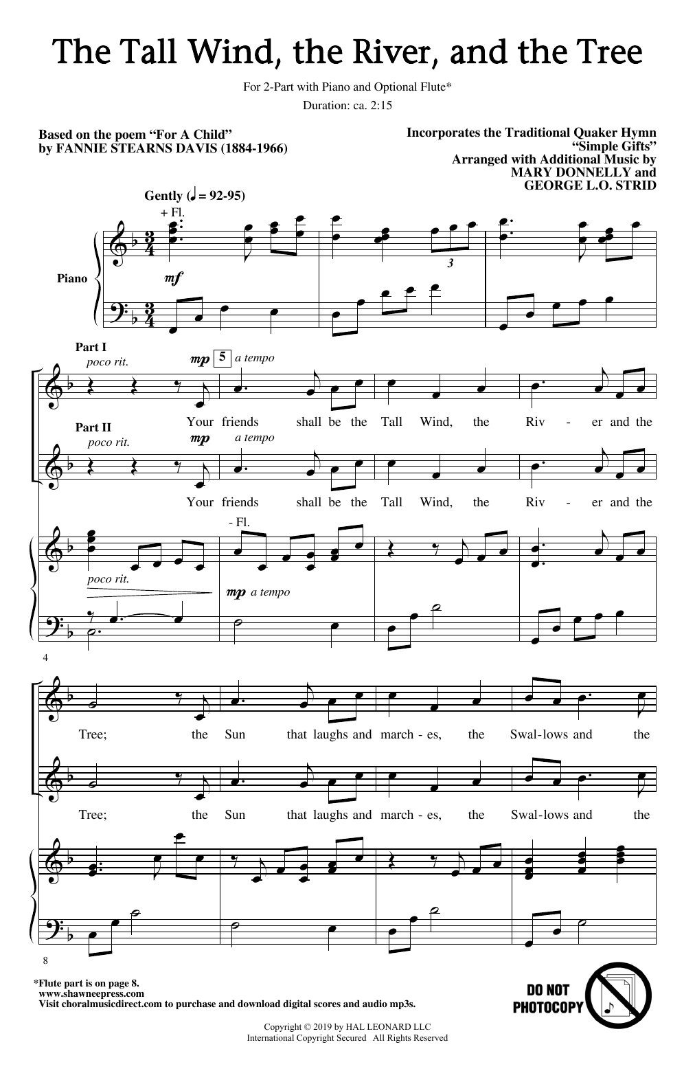 Learn to play Mary Donnelly & George L.O. Strid The Tall Wind, The River And The Tree sheet music for 2-Part Choir in minutes. Price: 3.9900$ Mary Donnelly & George L.O. Strid The Tall Wind, The River And The Tree sheet music notes and chords arranged for 2-Part Choir