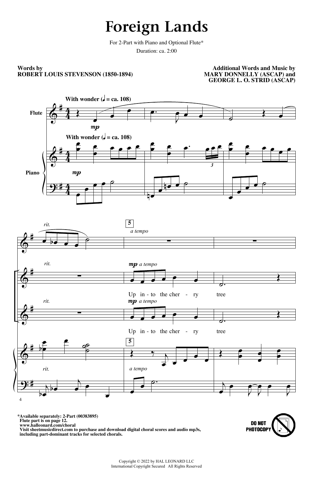 Learn to play Mary Donnelly and George L.O. Strid Foreign Lands sheet music for 2-Part Choir in minutes. Price: 3.9900$ Mary Donnelly and George L.O. Strid Foreign Lands sheet music notes and chords arranged for 2-Part Choir