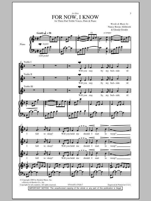 Learn to play Mary Goetze For Now, I Know sheet music for 3-Part Treble Choir in minutes. Price: 3.9900$ Mary Goetze For Now, I Know sheet music notes and chords arranged for 3-Part Treble Choir