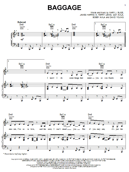 Mary J. Blige Baggage sheet music notes and chords. Download Printable PDF.