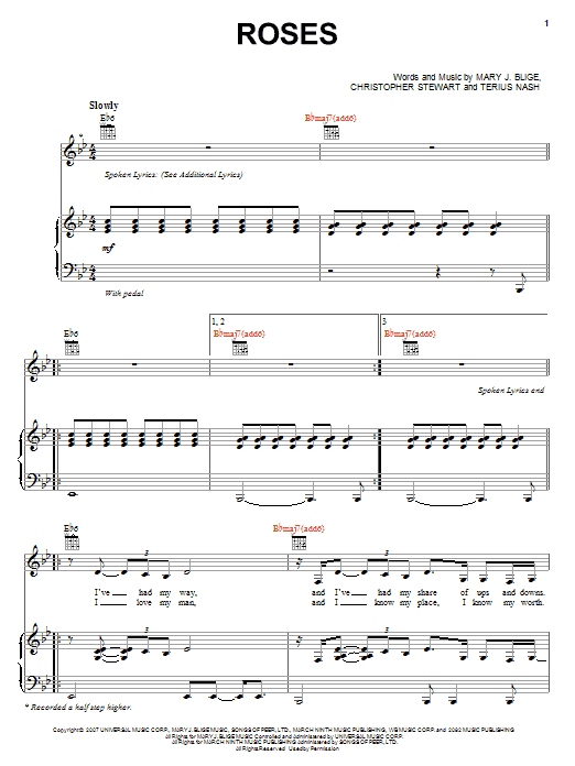 Mary J. Blige Roses sheet music notes and chords. Download Printable PDF.