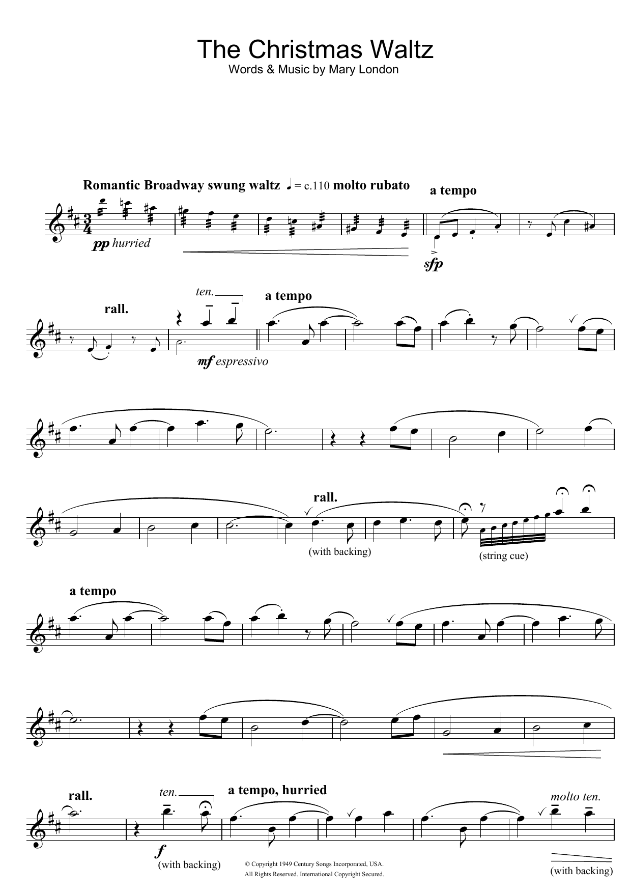 Mary London The Christmas Waltz sheet music notes and chords. Download Printable PDF.