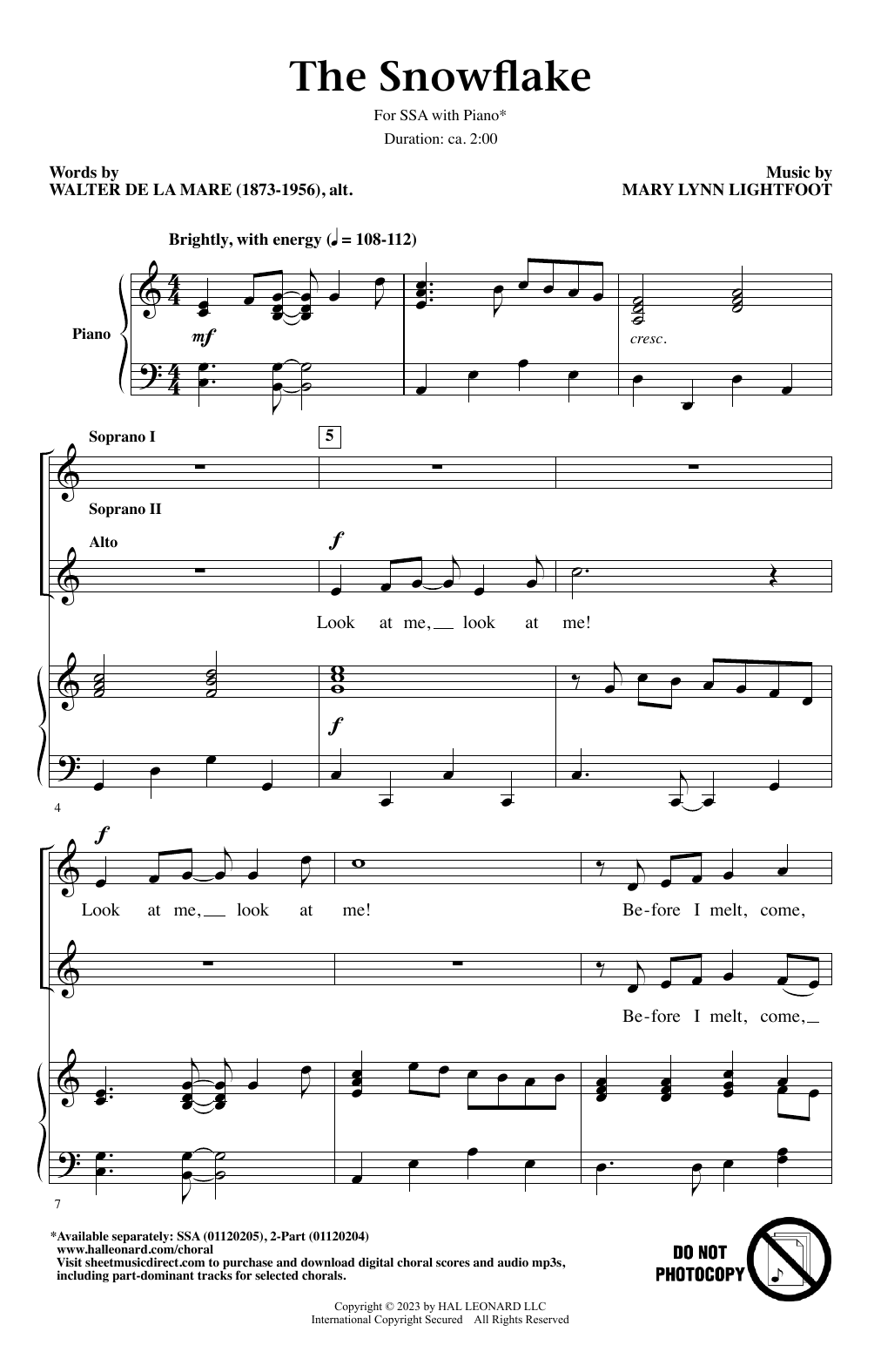 Mary Lynn Lightfoot The Snowflake sheet music notes and chords. Download Printable PDF.