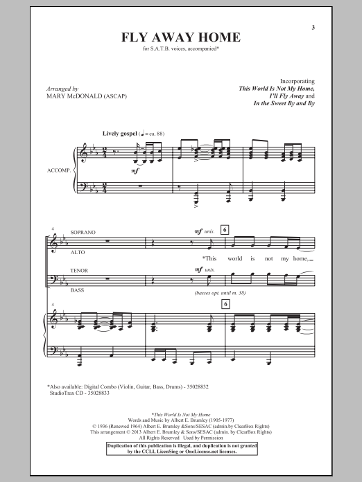 Mary Mcdonald Fly Away Home Sheet Music Pdf Notes Chords Spiritual Score Satb Choir Download Printable Sku 99082