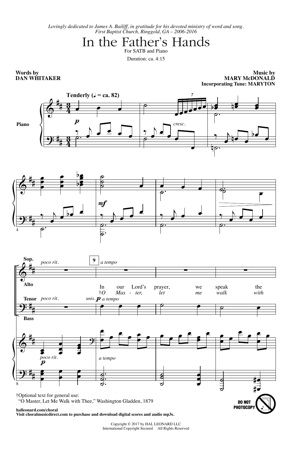 Mary McDonald In The Father's Hands sheet music notes and chords arranged for SATB Choir