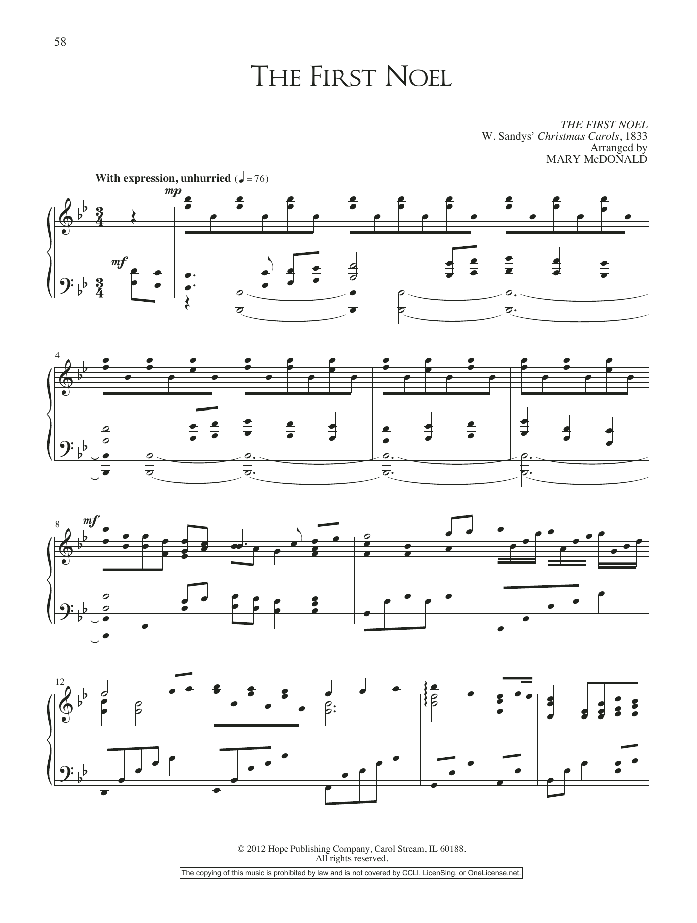 Mary McDonald The First Noel sheet music notes and chords. Download Printable PDF.