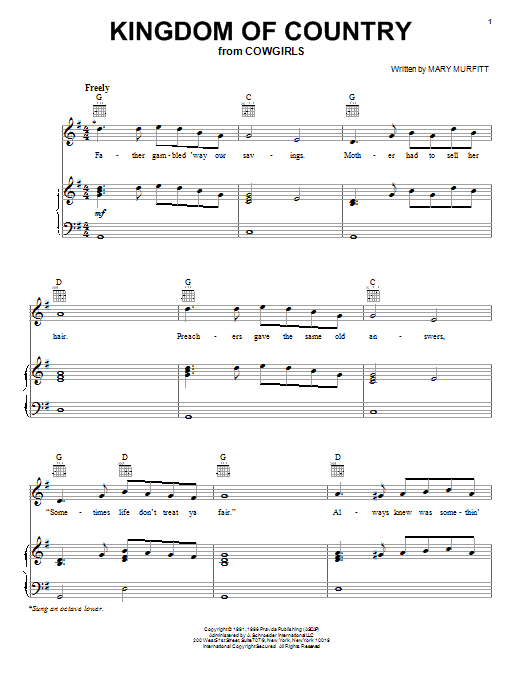 Mary Murfitt Kingdom Of Country sheet music notes and chords. Download Printable PDF.