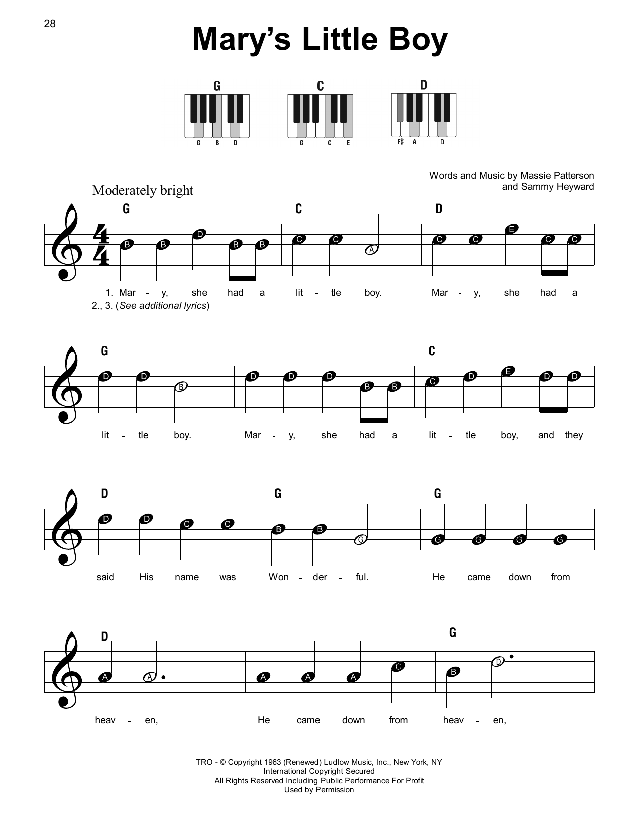 Learn to play Massie Patterson Mary's Little Boy sheet music for Super Easy Piano in minutes. Price: 5.9900$ Massie Patterson Mary's Little Boy sheet music notes and chords arranged for Super Easy Piano