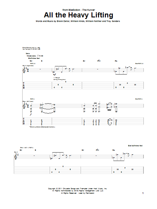 Mastodon All The Heavy Lifting sheet music notes and chords. Download Printable PDF.