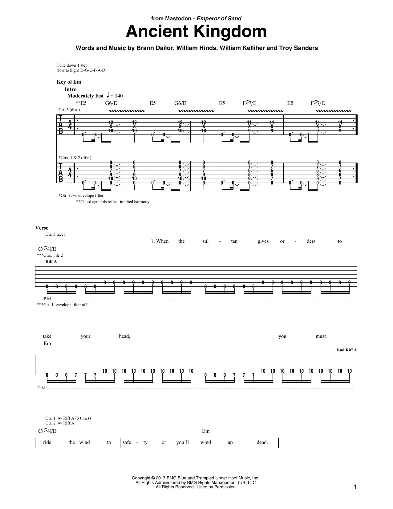 Mastodon Ancient Kingdom sheet music notes and chords. Download Printable PDF.