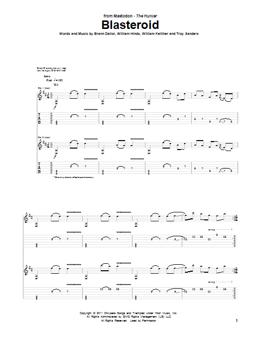 Mastodon Blasteroid sheet music notes and chords. Download Printable PDF.