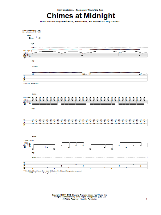 Mastodon Chimes At Midnight sheet music notes and chords. Download Printable PDF.