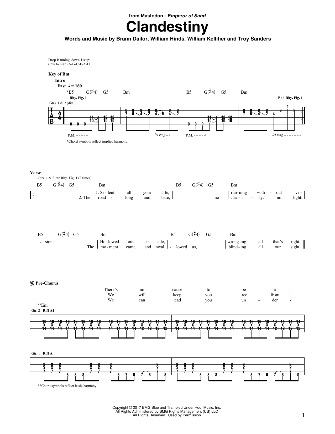 Mastodon Clandestiny sheet music notes and chords. Download Printable PDF.