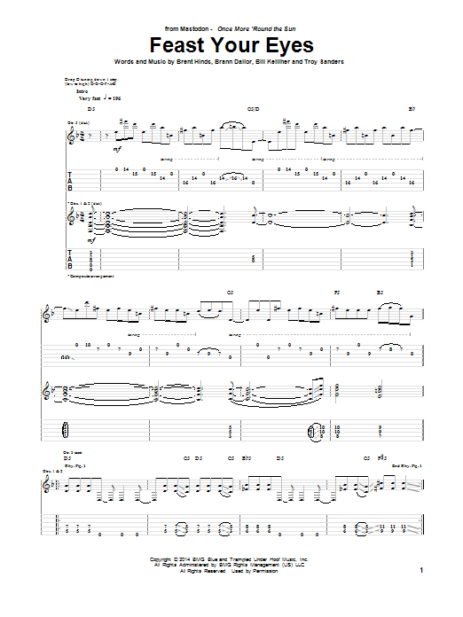 Mastodon Feast Your Eyes sheet music notes and chords. Download Printable PDF.