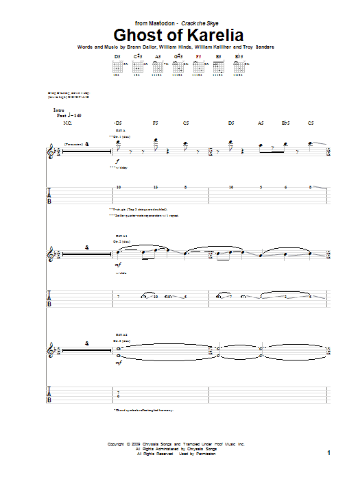 Mastodon Ghost Of Karelia sheet music notes and chords. Download Printable PDF.