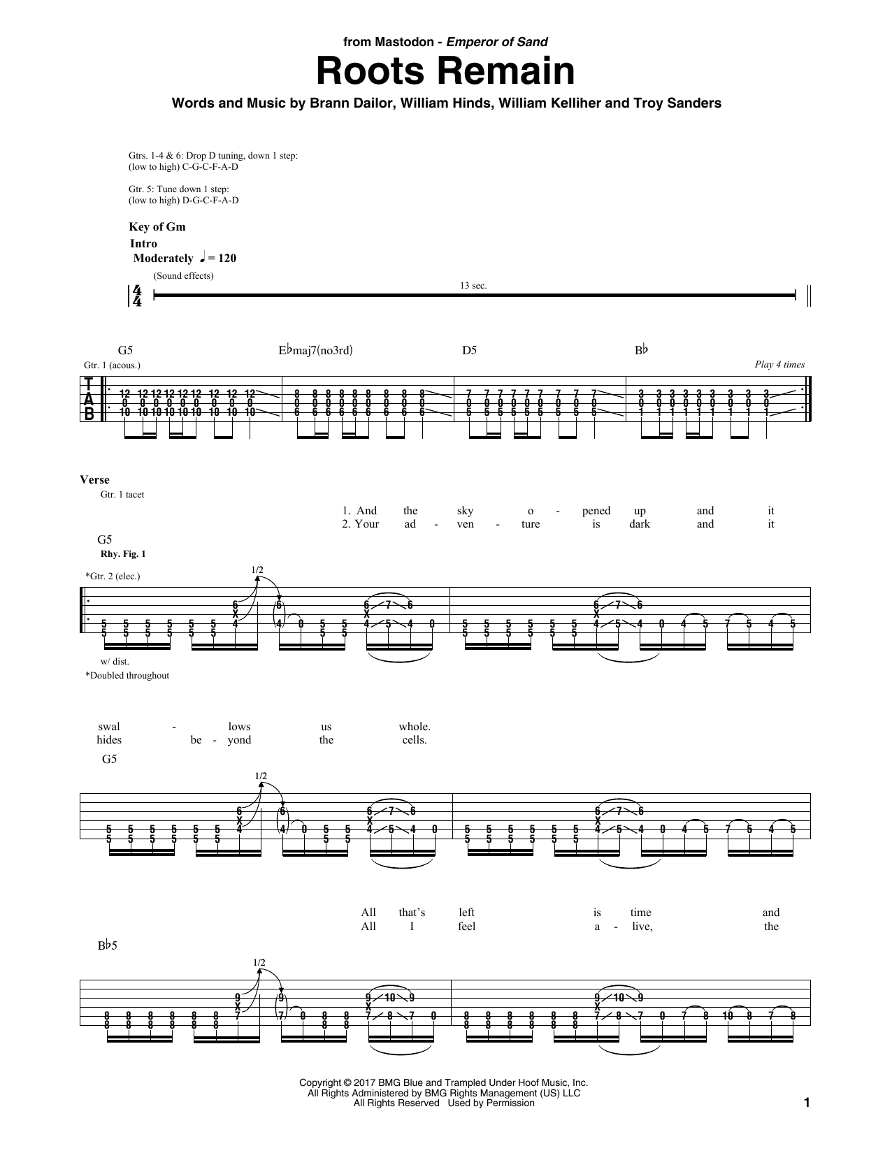 Mastodon Roots Remain sheet music notes and chords. Download Printable PDF.