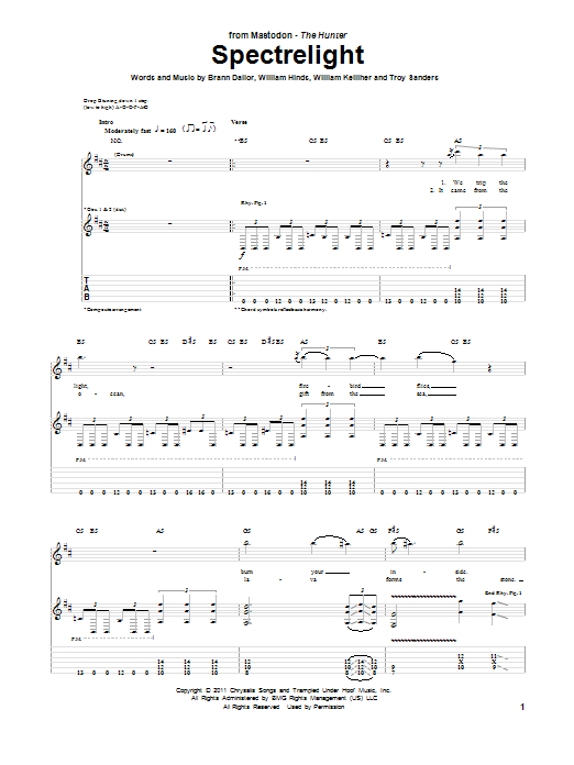 Mastodon Spectrelight sheet music notes and chords. Download Printable PDF.