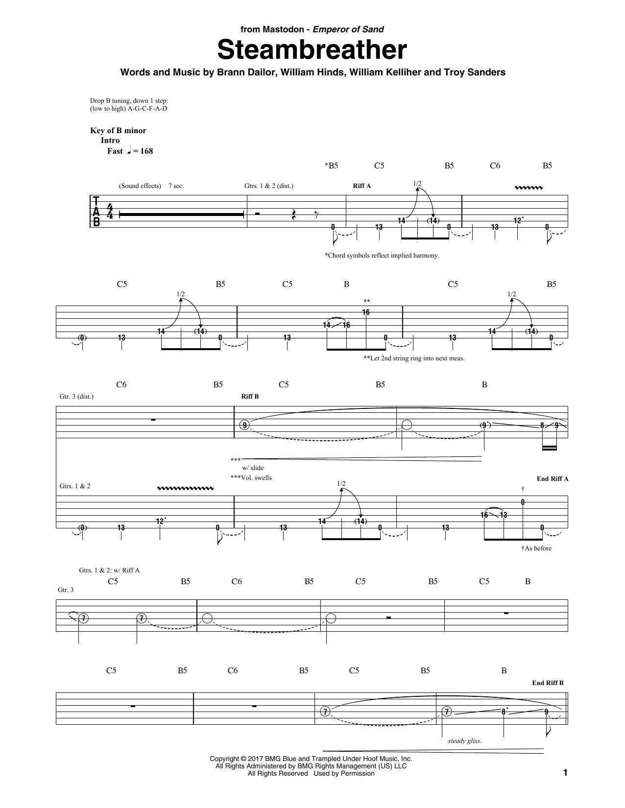 Mastodon Steambreather sheet music notes and chords. Download Printable PDF.