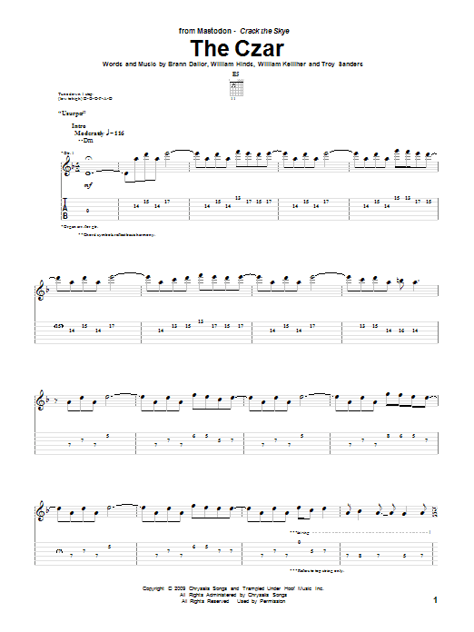 Mastodon The Czar sheet music notes and chords. Download Printable PDF.