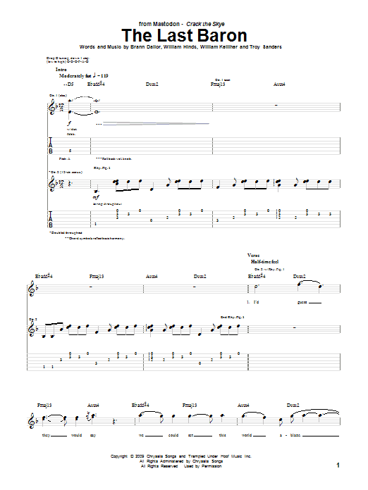 Mastodon The Last Baron sheet music notes and chords. Download Printable PDF.