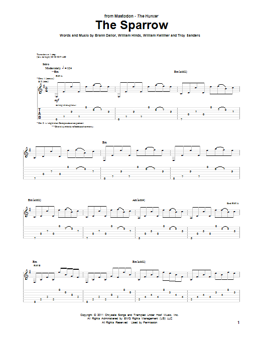 Mastodon The Sparrow sheet music notes and chords. Download Printable PDF.