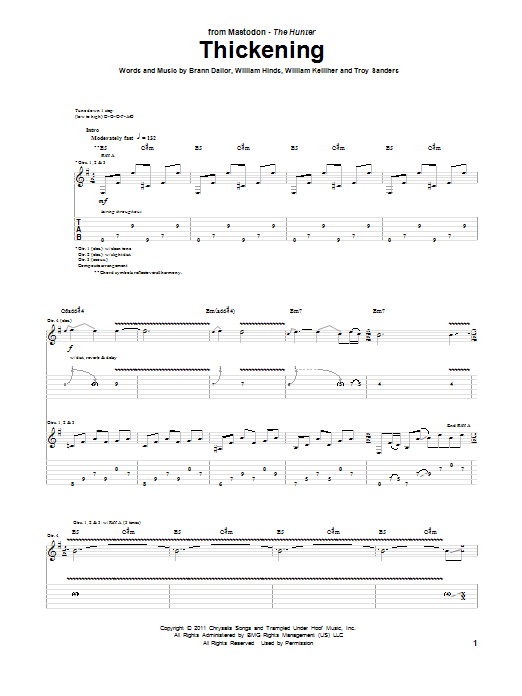 Mastodon Thickening sheet music notes and chords. Download Printable PDF.