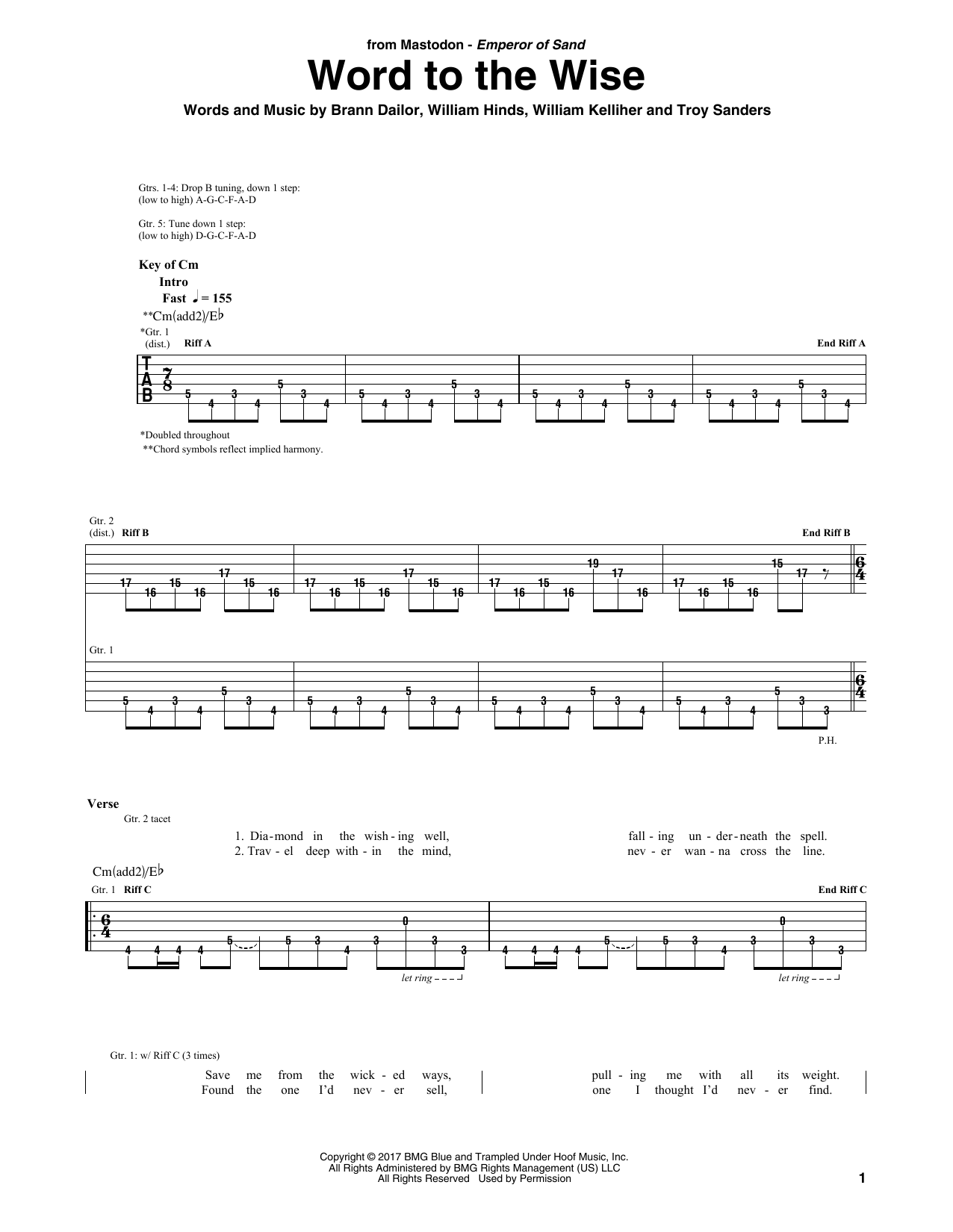 Learn to play Mastodon Word To The Wise sheet music for Guitar Rhythm Tab in minutes. Price: 5.9900$ Mastodon Word To The Wise sheet music notes and chords arranged for Guitar Rhythm Tab