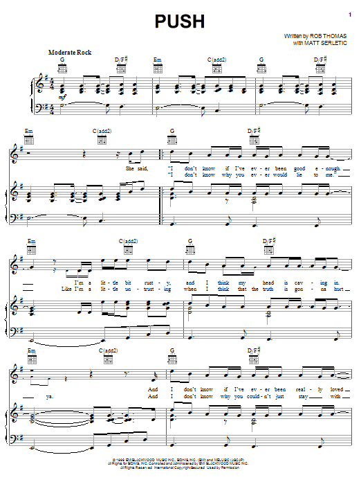 Matchbox Twenty Push sheet music notes and chords. Download Printable PDF.