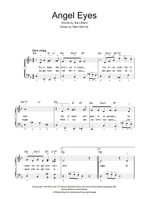 Frank Sinatra Angel Eyes sheet music notes and chords. Download Printable PDF.