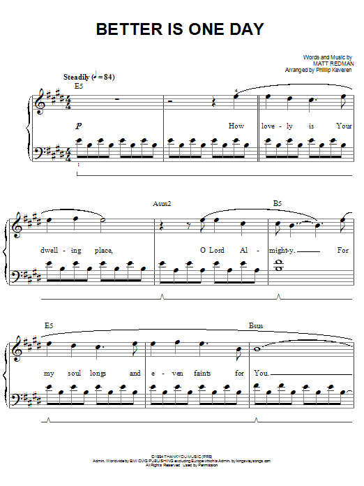 Matt Redman Better Is One Day sheet music notes and chords. Download Printable PDF.