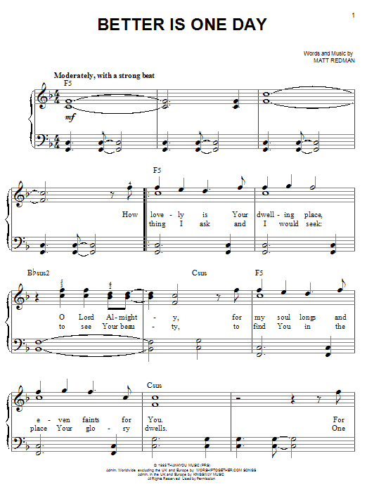 Matt Redman Better Is One Day sheet music notes and chords. Download Printable PDF.