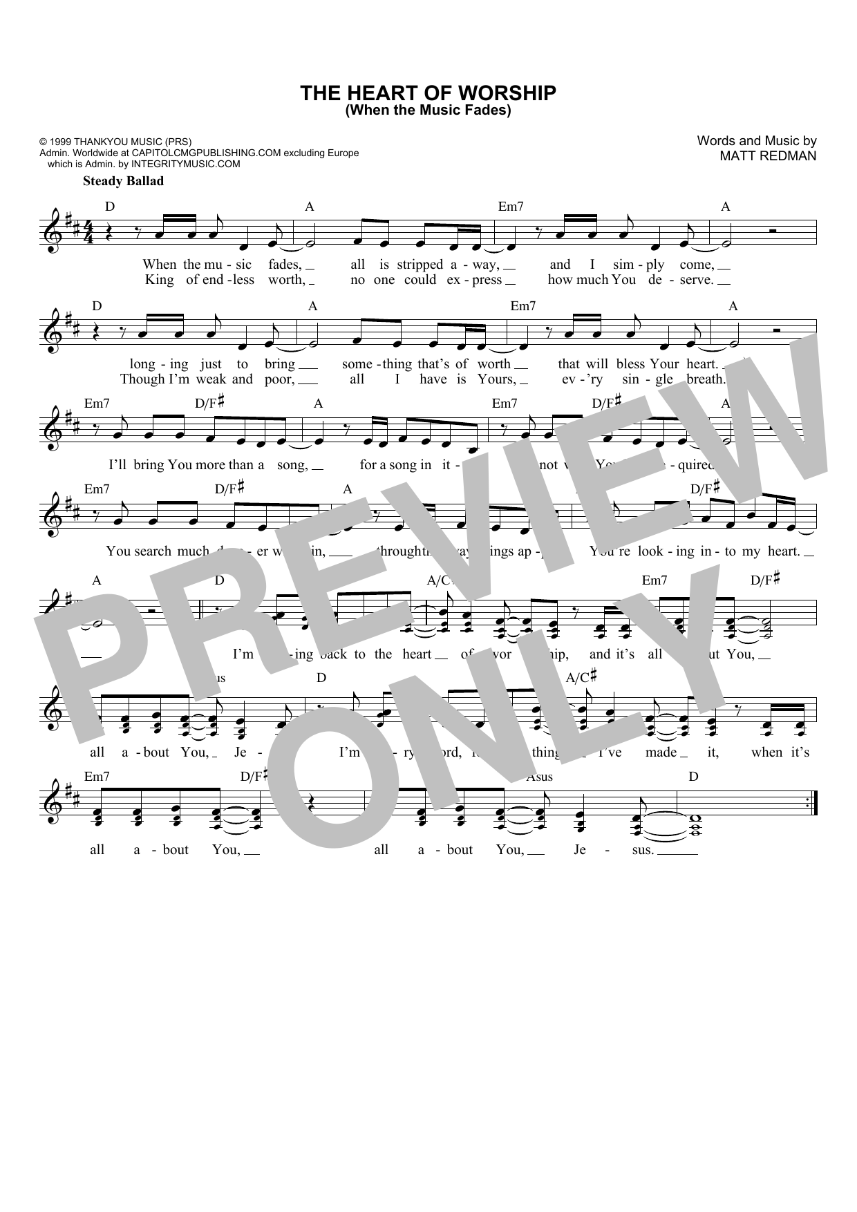 Matt Redman The Heart Of Worship (When The Music Fades) sheet music notes and chords. Download Printable PDF.