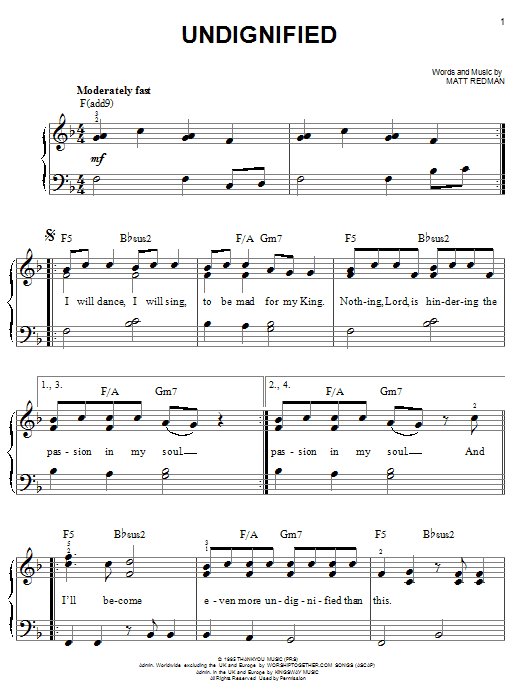 Matt Redman Undignified sheet music notes and chords. Download Printable PDF.