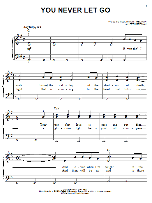 Matt Redman You Never Let Go sheet music notes and chords. Download Printable PDF.