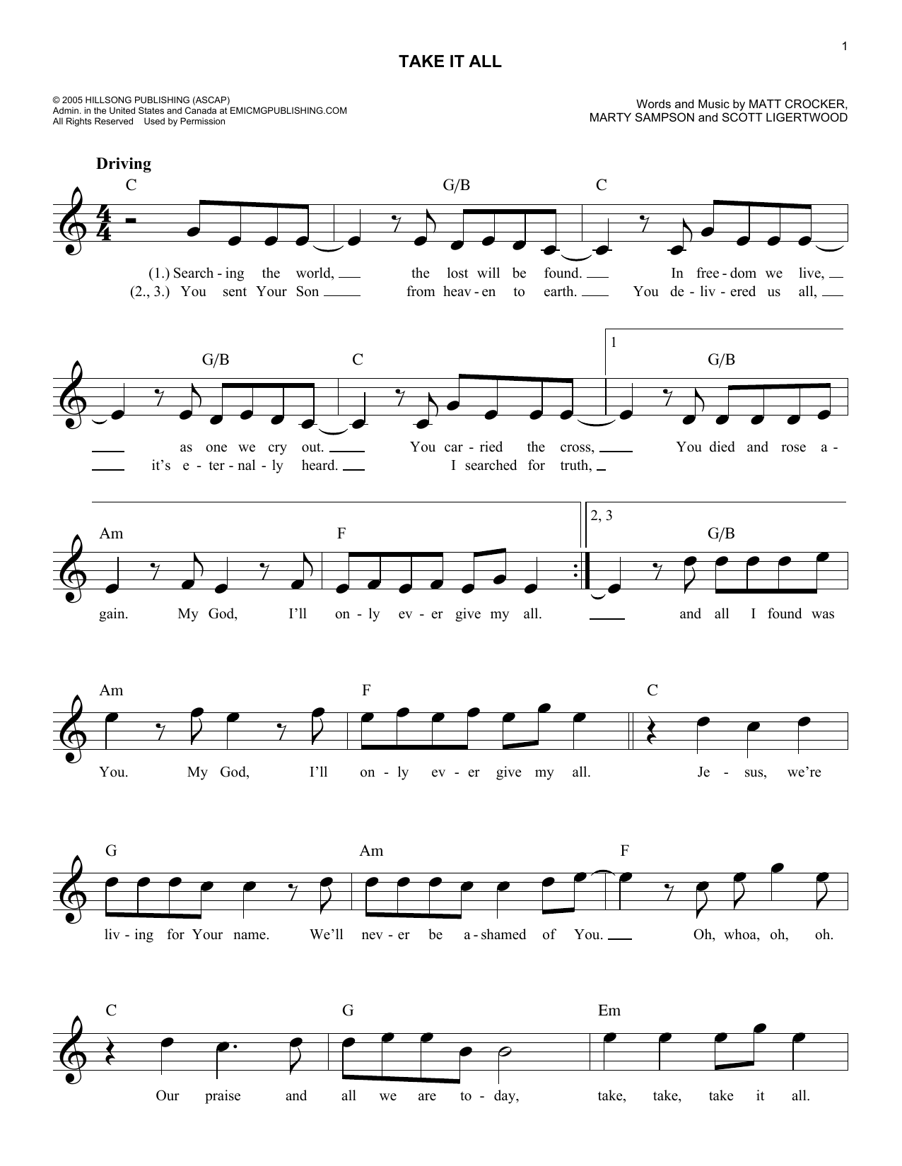 Matt Crocker Take It All sheet music notes and chords. Download Printable PDF.