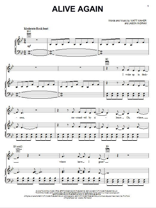 Matt Maher Alive Again Sheet Music Pdf Notes Chords Pop Score Piano Vocal Guitar Right Hand Melody Download Printable Sku 73337