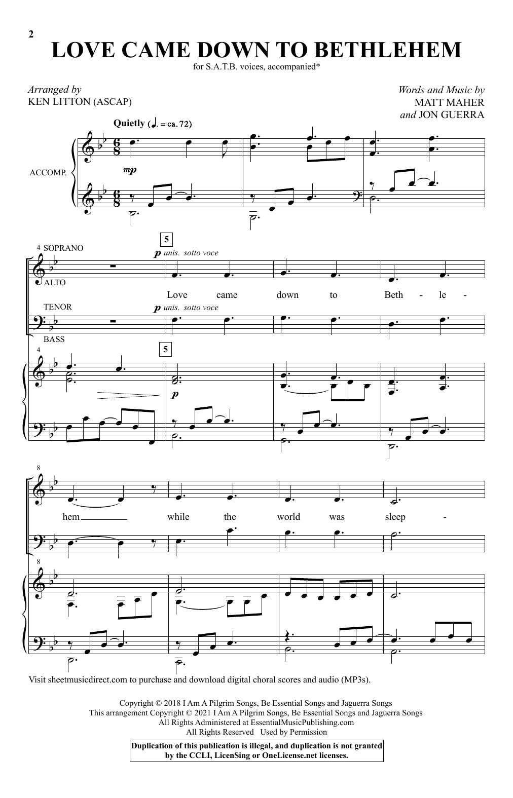 Learn to play Matt Maher Love Came Down To Bethlehem (arr. Ken Litton) sheet music for SATB Choir in minutes. Price: 3.9900$ Matt Maher Love Came Down To Bethlehem (arr. Ken Litton) sheet music notes and chords arranged for SATB Choir