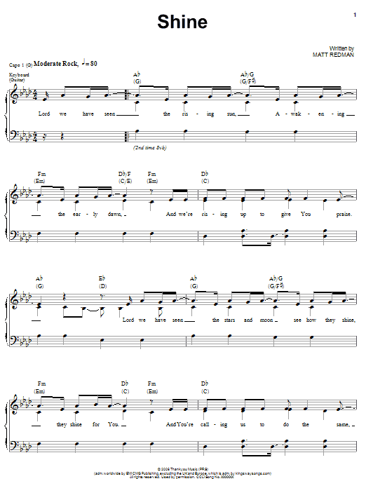 Matt Redman Shine sheet music notes and chords. Download Printable PDF.