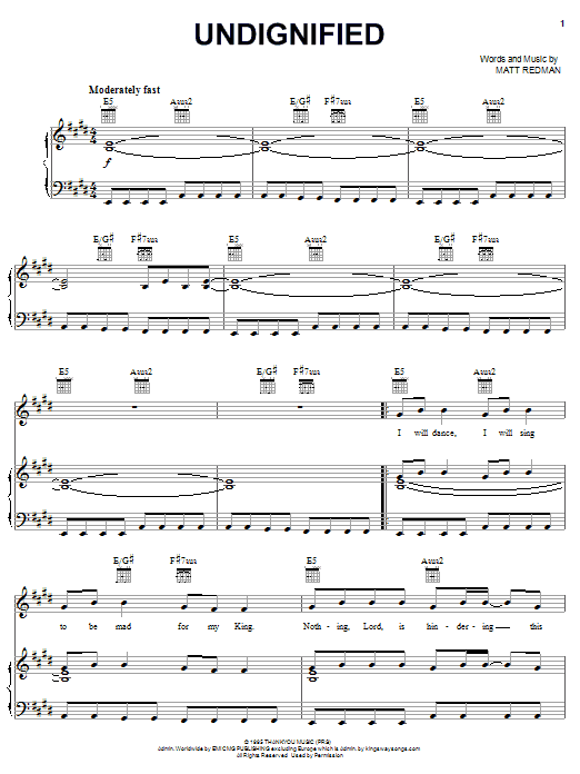 Matt Redman Undignified sheet music notes and chords. Download Printable PDF.